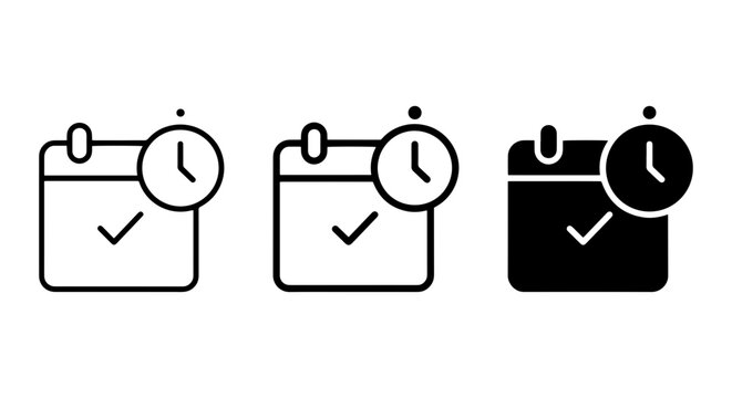 Calendar Icons with Clock, Time Management, Scheduling, Planning, Task Completion Icons