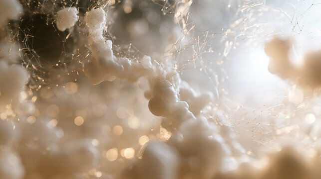 Macro View of Growing White Mycelium Fungus Network