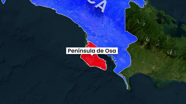 Costa Rica map highlighting the stunning Pen&iacute;nsula de Osa motion animation