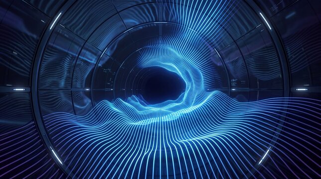 Futuristic Digital Tunnel with Glowing Blue Data Waves