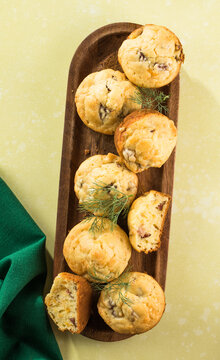 Delicious muffins with ham, cheese