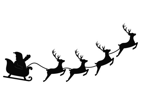Santa flying with reindeer in a sleigh illustration