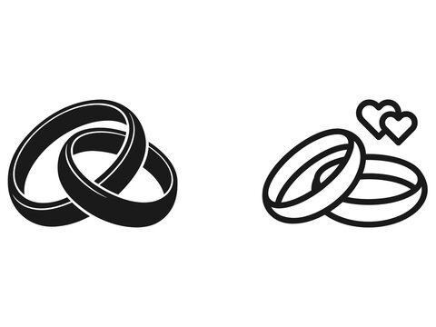Two interlocking wedding rings with heart icon vector illustration