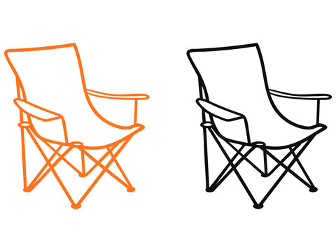 Simple orange and black folding deck chair illustration