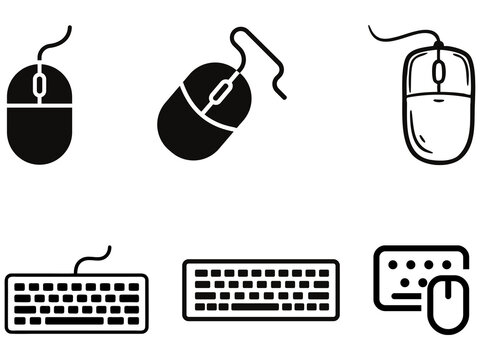 Flat icons set of computer mouse and keyboard