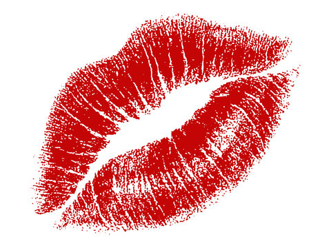 Red lipstick kiss mark on white background