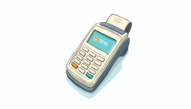 Close up of a digital credit card payment terminal displaying a numerical value on a bright screen against a white background, illustrating financial transactions and modern commerce