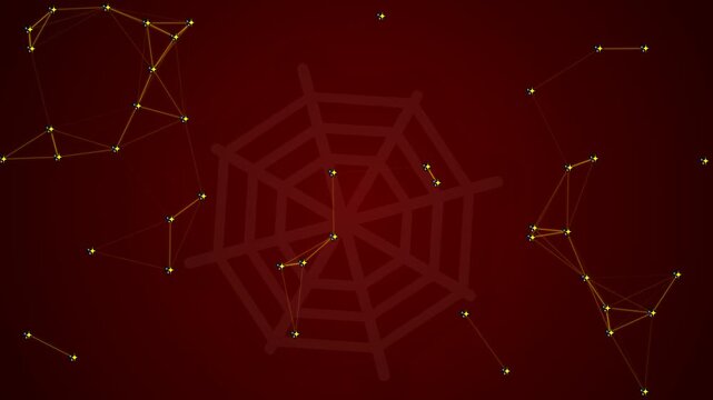 Red background with golden spider web and constellation patterns