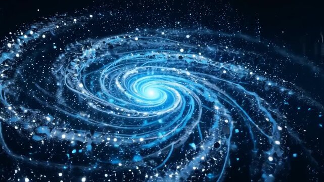 Spiral galaxy with bright blue core and swirling arms filled with stars and cosmic dust