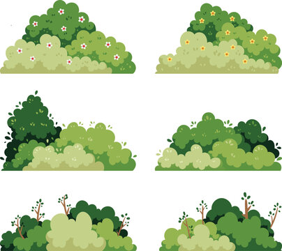 Decorative Green Shrub and Bush Collection with Flowers