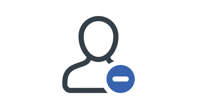 User profile icon featuring a bold remove symbol in a flat vector illustration style for modern digital interface design applications