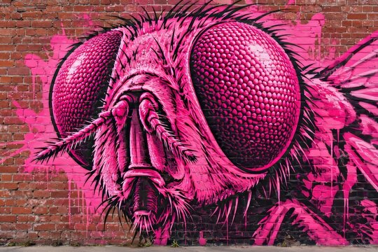 Mural urbano de mosca rosa