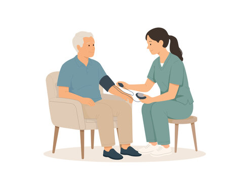 Healthcare Professional Checking Blood Pressure at Home