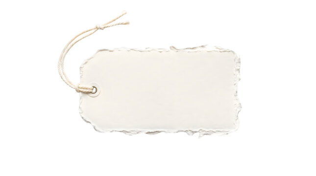 Blank white paper gift tag with string isolated on white background