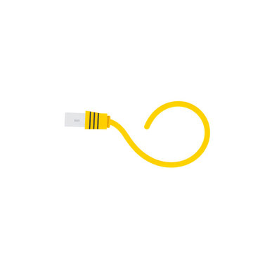 Yellow USB cable plug isolated on white background flat vector icon