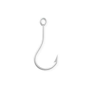 Silver fish hook isolated on white background for angling and tackle concepts