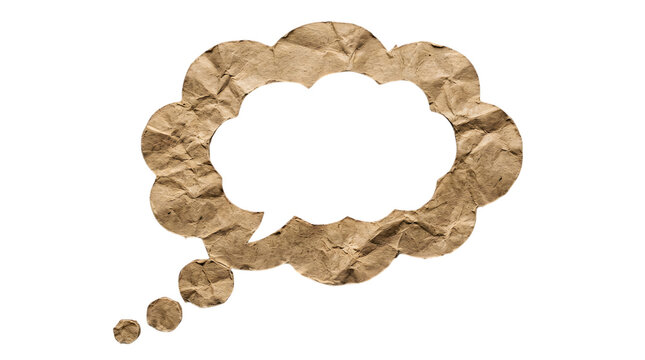 Crumpled paper thought bubble isolated on white background for creative design projects