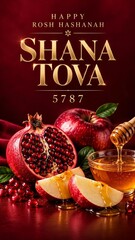 Fototapeta na wymiar Generative AI vertical social media poster Happy Rosh Hashanah with Shana Tova 5787 greeting, bright design
