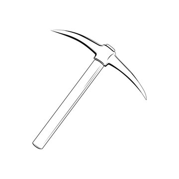 Vector black line illustration of pick axe isolated on white background
