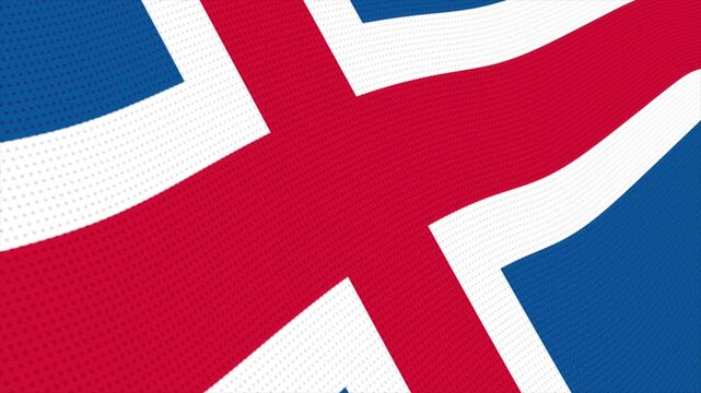 Flag of Iceland waving slowly in the foreground and moving upwards.