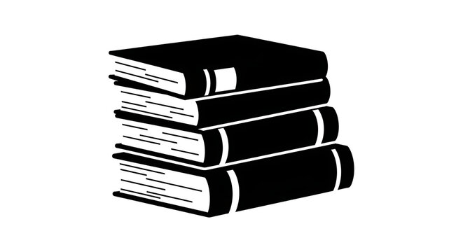 Stack of books icon, black and white flat vector illustration of literature and education.