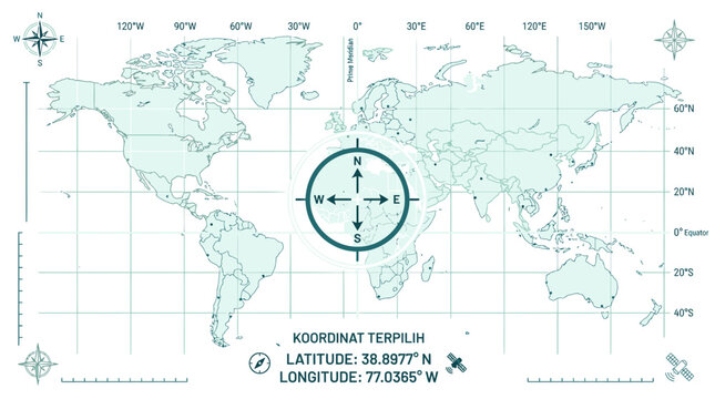 World Map Infographic with Koordinat Terpilih and Geographic Coordinates