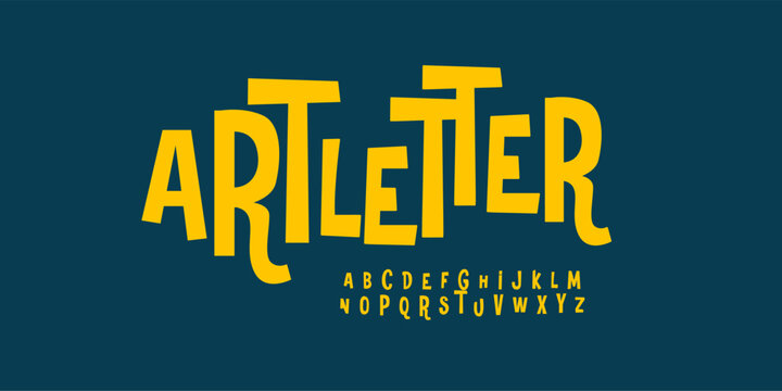 Art letter font modern bouncy typeset, lively friendly alphabet. Playful cheerful letters in Los Muertos Mexican style for menus, labels, signage, ads, crafts and comic book. Vector typographic design