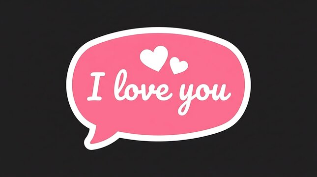 A delightful pink speech bubble illustration features the loving message i love you with two adorable white hearts positioned directly above the