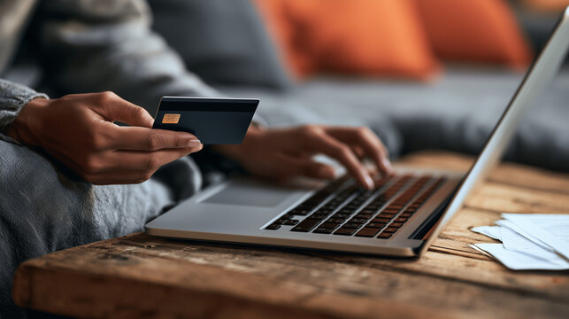 Person Making an Online Purchase with Credit Card and Laptop