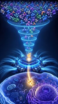 Quantum Computing Data Funnel with Glowing Processor Core and Layered Information Flow for Advanced Technology