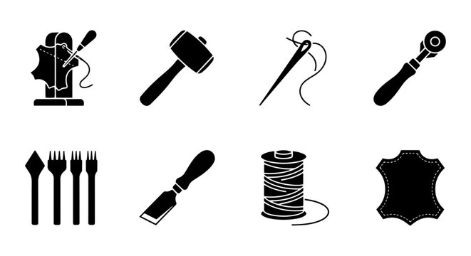 Leather Craft Tools Set, Sewing Needles, Stamps, and Hide Icons for Artisans