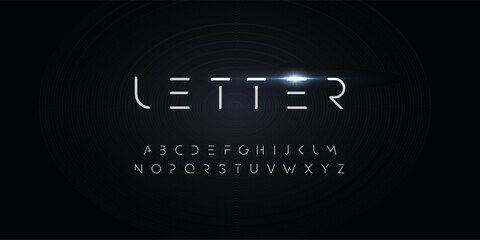 Fototapeta na wymiar Futurism style alphabet. Thin segment line font, minimalist type for modern futuristic logo, elegant monogram, digital device and hud graphic. Minimal style letters, vector typography design.