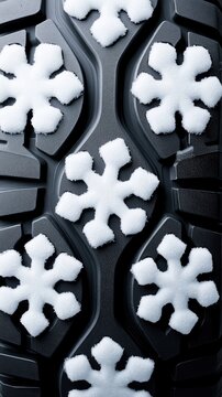 Explore the intricate design of a winter tire showcasing a detailed snowflake pattern, perfect for snowy adventures and icy roads