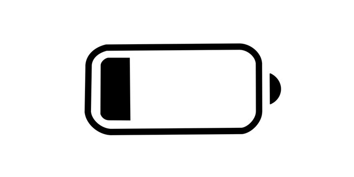 Battery low power charge level indicator icon for digital device status.