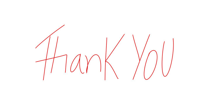 Red handwritten thank you text with elegant thin script typography.