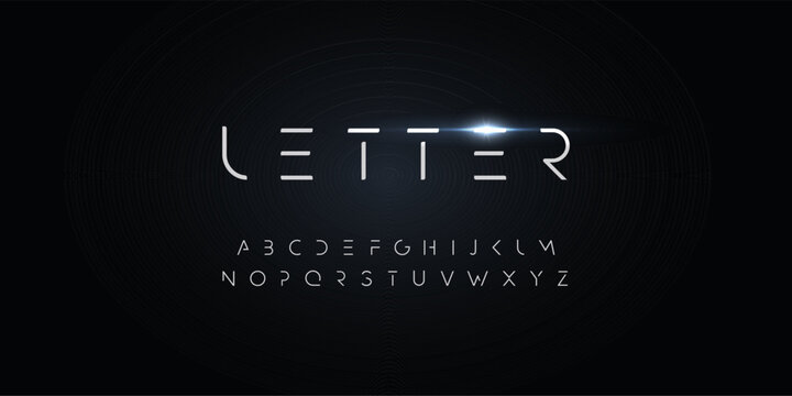Futurism style alphabet. Thin segment line font, minimalist type for modern futuristic logo, elegant monogram, digital device and hud graphic. Minimal style letters, vector typography design.