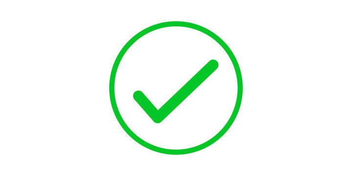 Green check mark outline circle icon for task complete verification app.