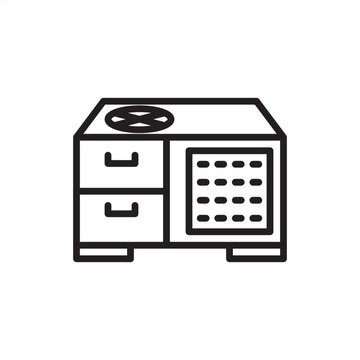 Rooftop package unit line icon featuring condenser fan, access panels, and intake louver casing. Ideal for use in MEP engineering blueprints, technical schematics, commercial HVAC, and cooling systems