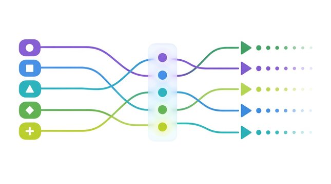 Abstract Neural Network Concept Representing Artificial Intelligence Data Processing Machine Learning Algorithm and Digital Information Flow Diagram