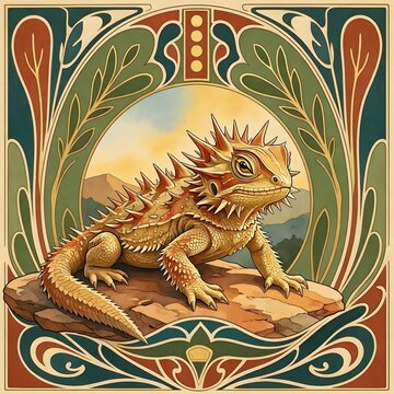 아르누보 디자인 배경, 가시도마뱀, jpeg (Art Nouveau Design Background, Thorny devil, jpeg)