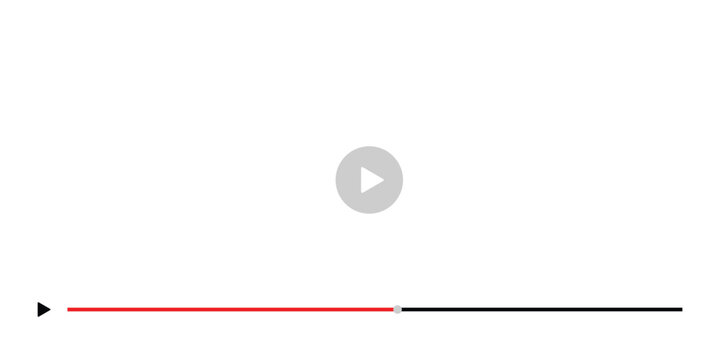 Minimalist video player interface featuring a central play button and a progress bar, representing digital media playback and online content viewing on a clean white background.