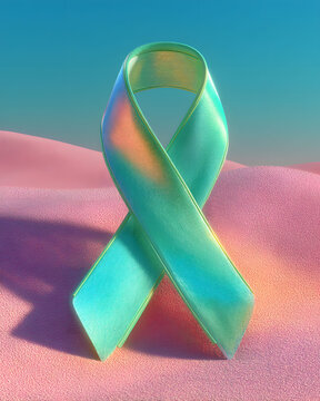 Symbolic Teal Ribbon on Soft Texture - Awareness and Support Concept