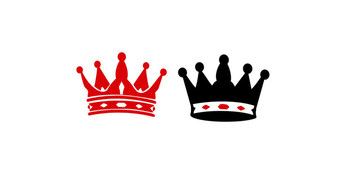 Royal crown icons in red and black colors for luxury branding themes.
