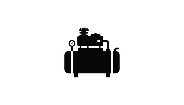 Solid black silhouette icon of an industrial air compressor machine with a pressure gauge on a white background.