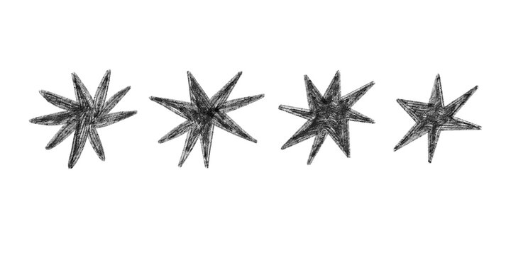 Hand drawn pencil sketch stars bundle set on transparent background.