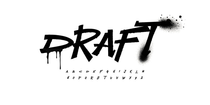 Draft Youth Font Youthful Alphabet for Skater Quotes. Marker Graffiti Street Art Letter Set Dynamic Bold Strokes. Spirited Expressive Headline, Urban Fonts Design. Vector typeset