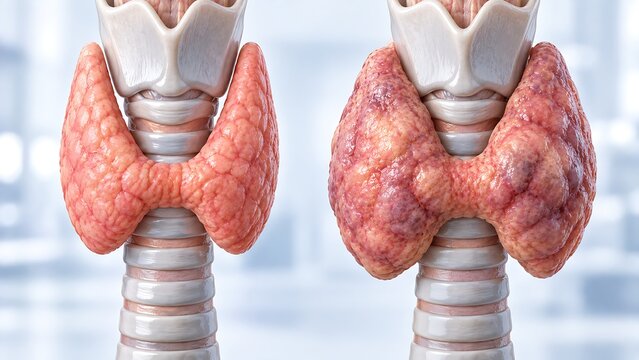 Comparison of normal and enlarged thyroid glands with multinodular goiter
