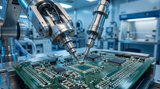 Robot Arm Soldering Circuit Board Electronics