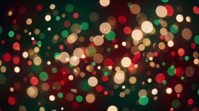Out of focus holiday bokeh lights with warm green red glow background