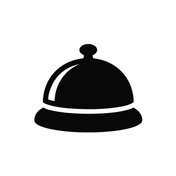 Black and white restaurant service bell icon on white background